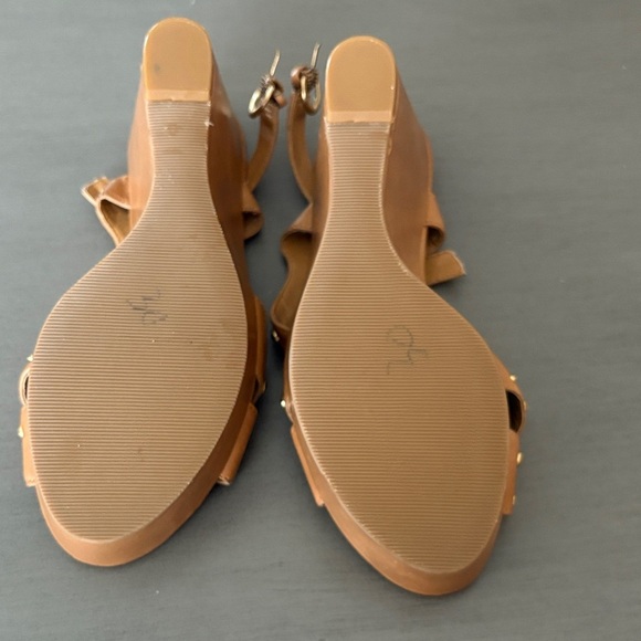 GUESS Brown Wedge Sandals with Gold Accents - Picture 3 of 4